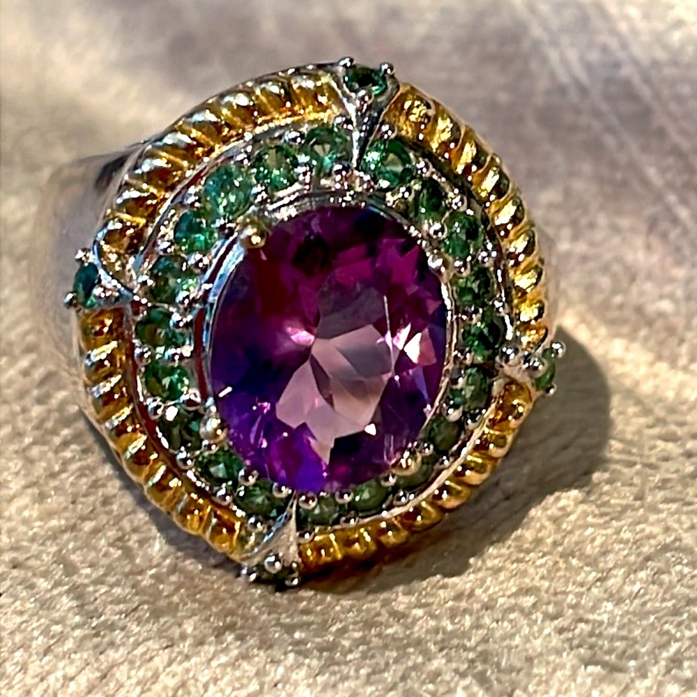 Amethyst & Peridot Ring Sterling Silver 925 Size 7